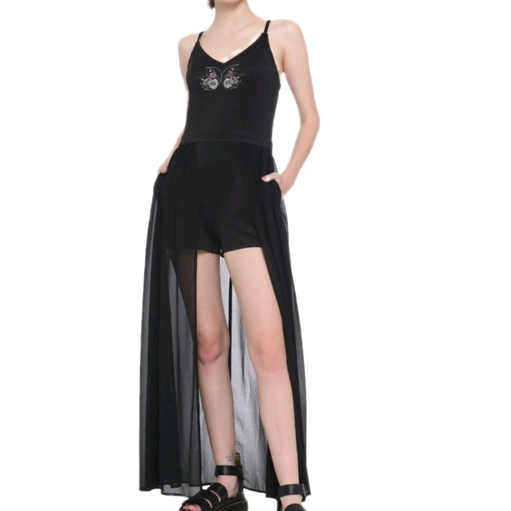 Hot Topic BLACK MAXI DUSTER ROMPER 0 XS DOUBLE MOON Witchy Festival Goth